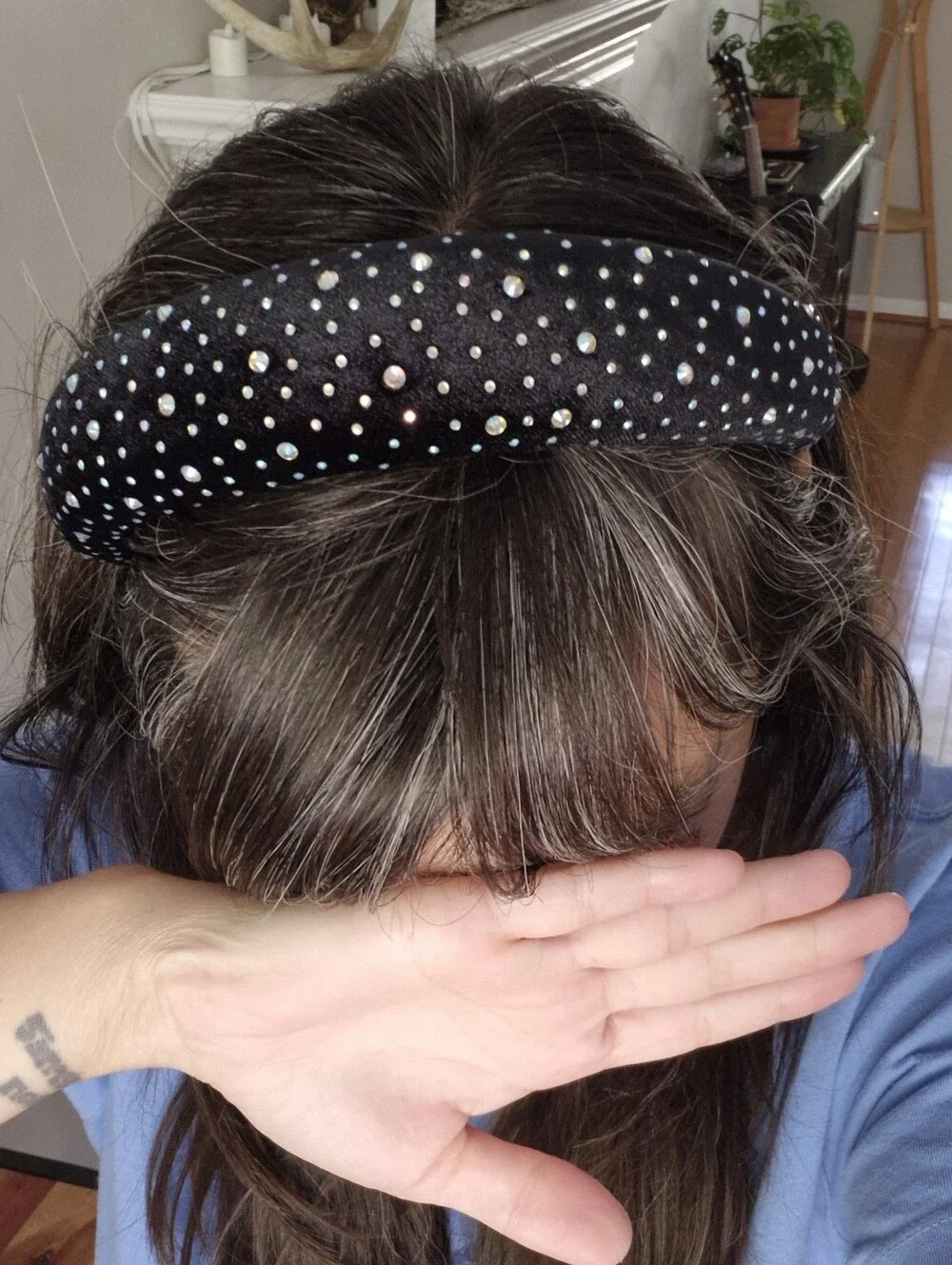 NWOT - Faux Diamond Crystal Black Velvet Headband